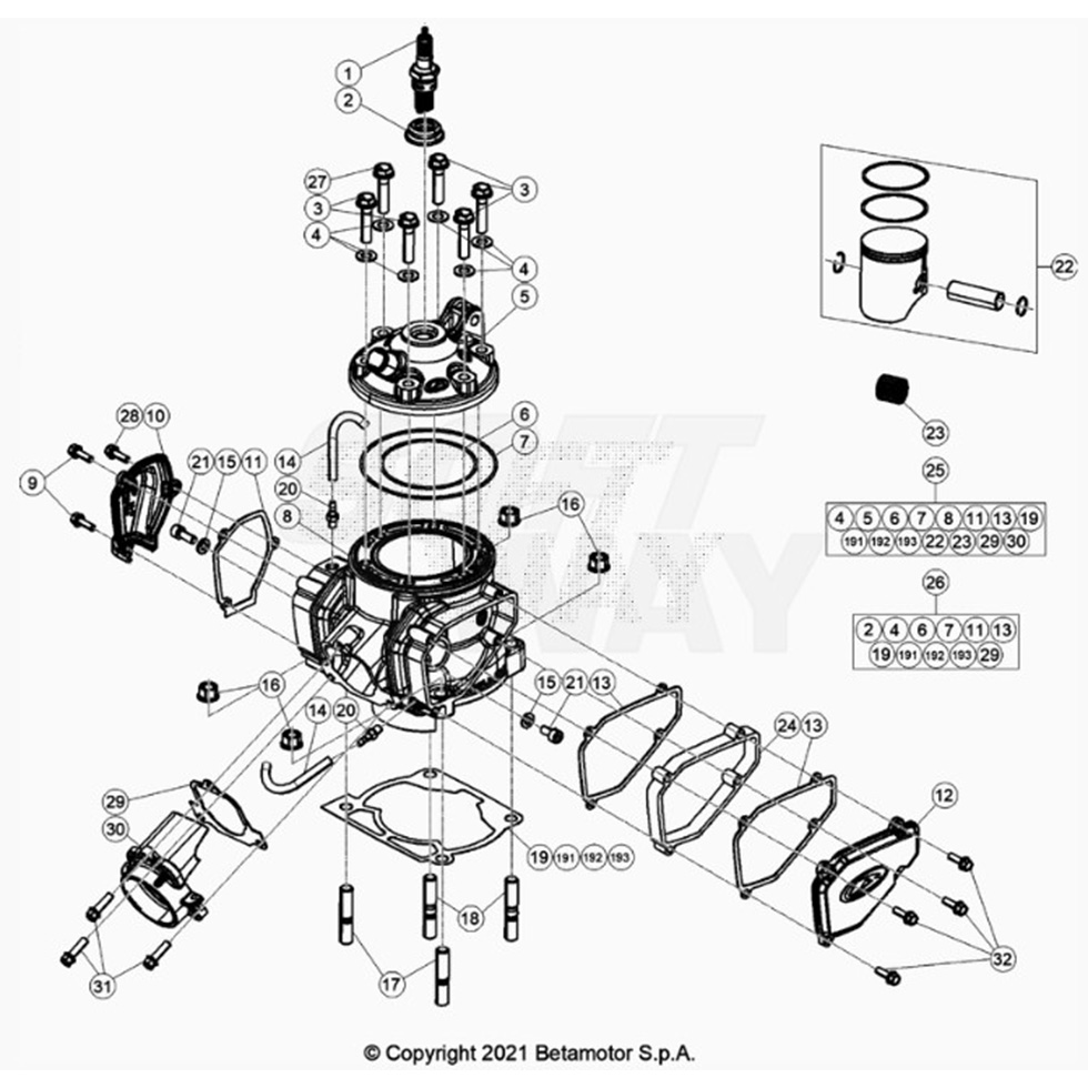 Beta RR300 22 Zylinder/Zylinderkopf/Ventiltrieb Ersatzteile